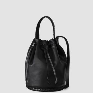 AllSaints Club Large Leather Bucket Bag- black